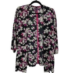 Long Tall Sally Floral 3/4 Sleeves Kimono Size 8 Black White Pink